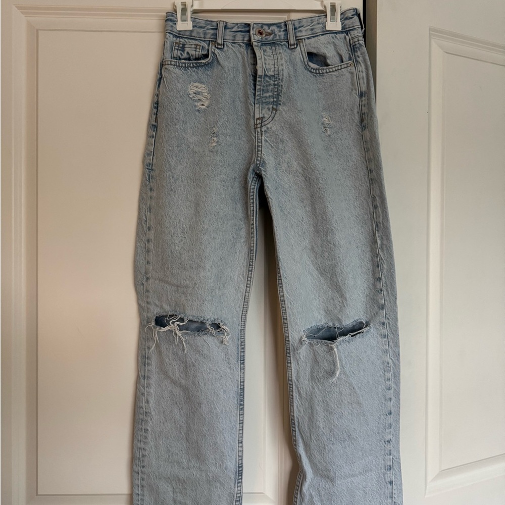 Zara Sky Blue Button-Fly Jeans